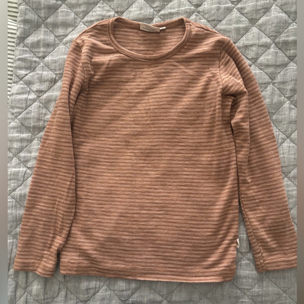 Wheat Kids Long-Sleeve Stripe Top - Rust Pink Merino Wool